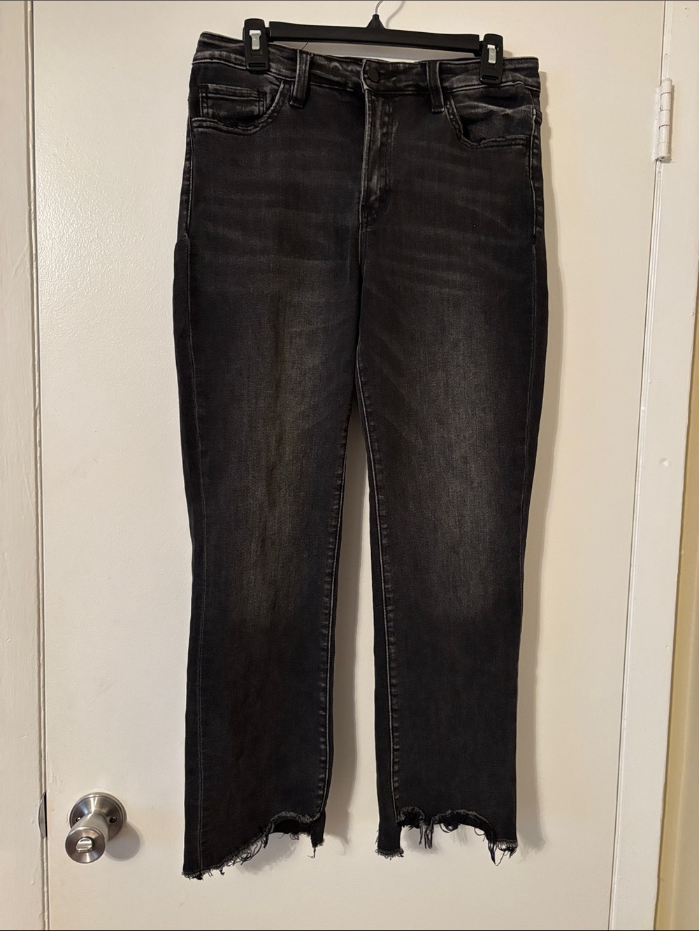 Flying Monkey Charcoal Black Straight-Leg Jeans with Frayed Hem